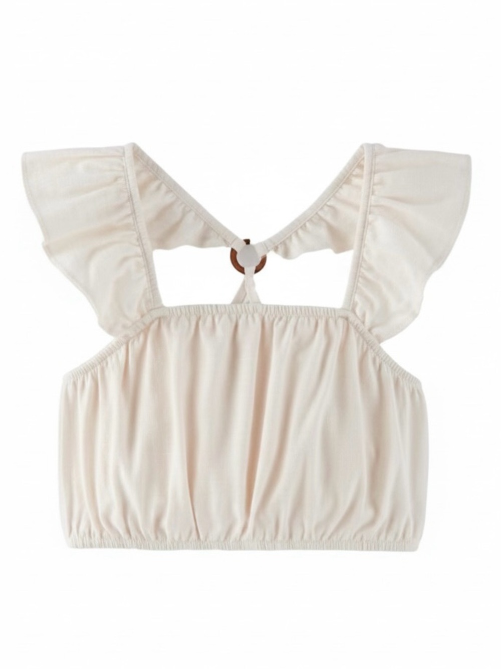 Zara Girls Ruffle Crop Top Cream Back Cutout Ring Detail Size 7
